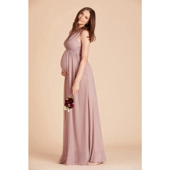 NWT Birdy Grey Lianna Maxi Dress Twisted V-Neck Empire Waist Mesh Mauve Size M - Picture 8 of 10